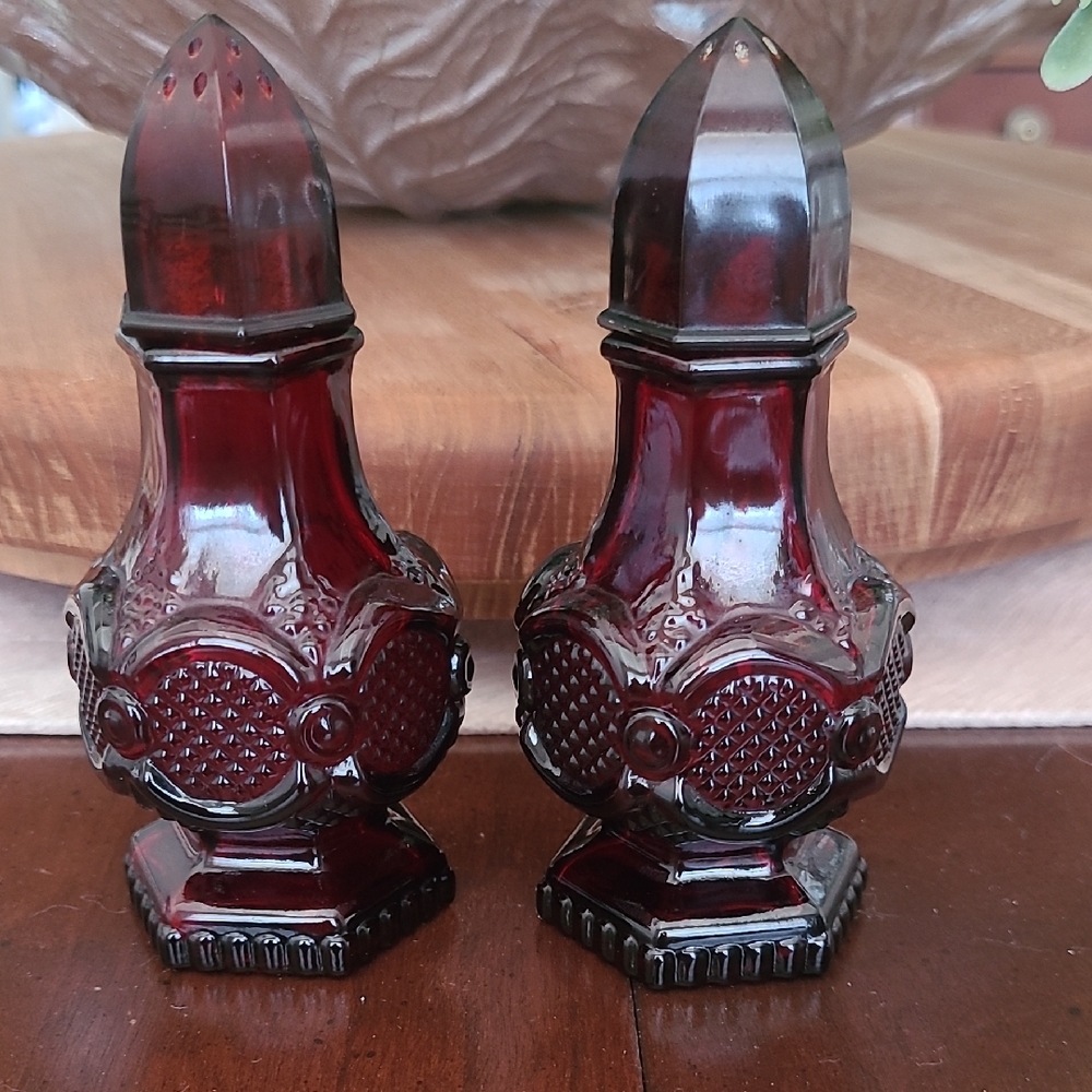 Vintage Elegant/Gothic  Ruby Glass Avon Salt and Pepper Shakers